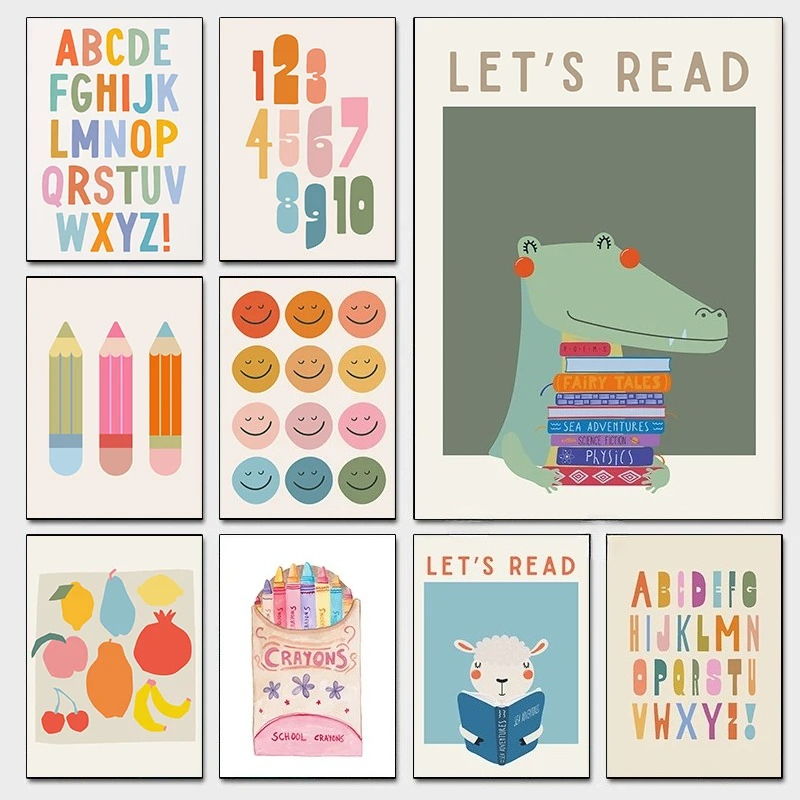 Kids Education Nursery - Kids Reading Colorful Canvas Prints Poster