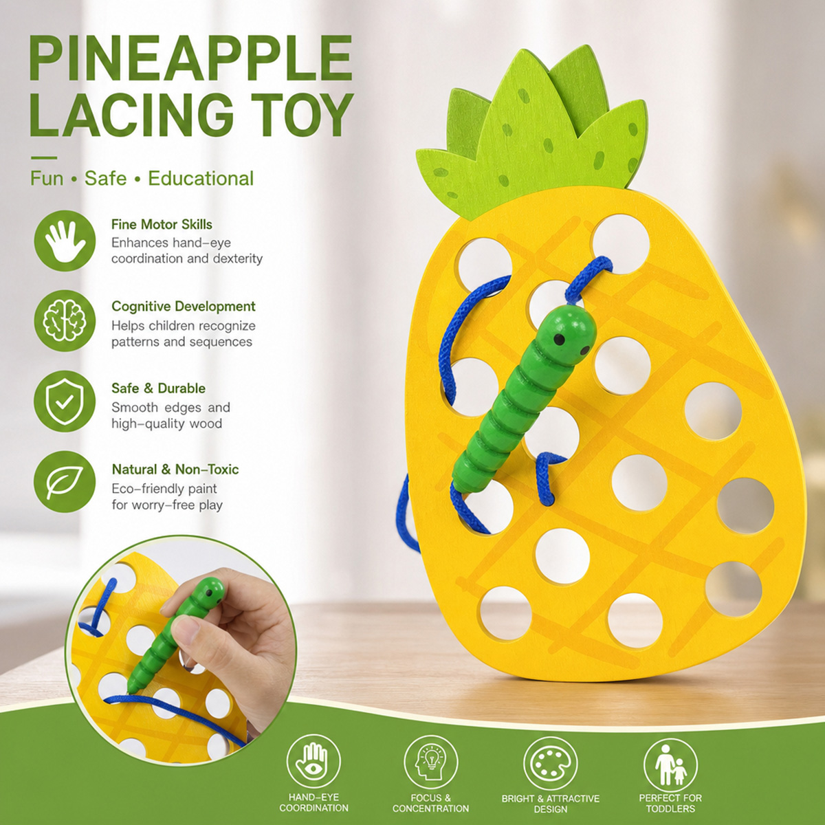 Wooden Lacing Pineapple Thread - огляд і ціна Kids Educational Game 3