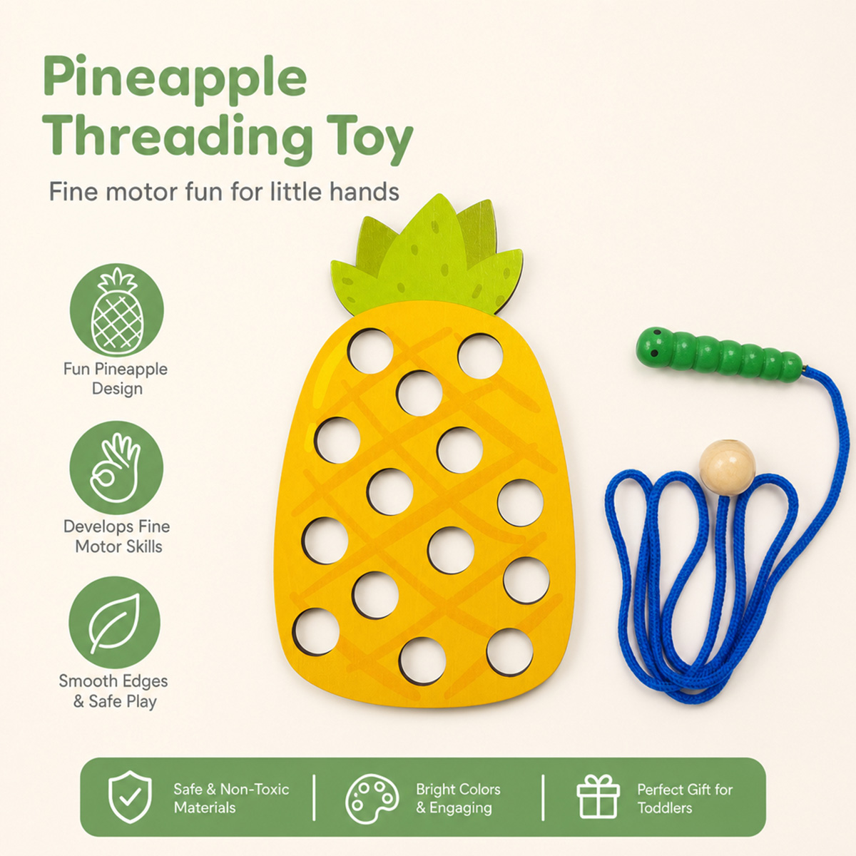 Wooden Lacing Pineapple Thread - огляд і ціна Kids Educational Game 3